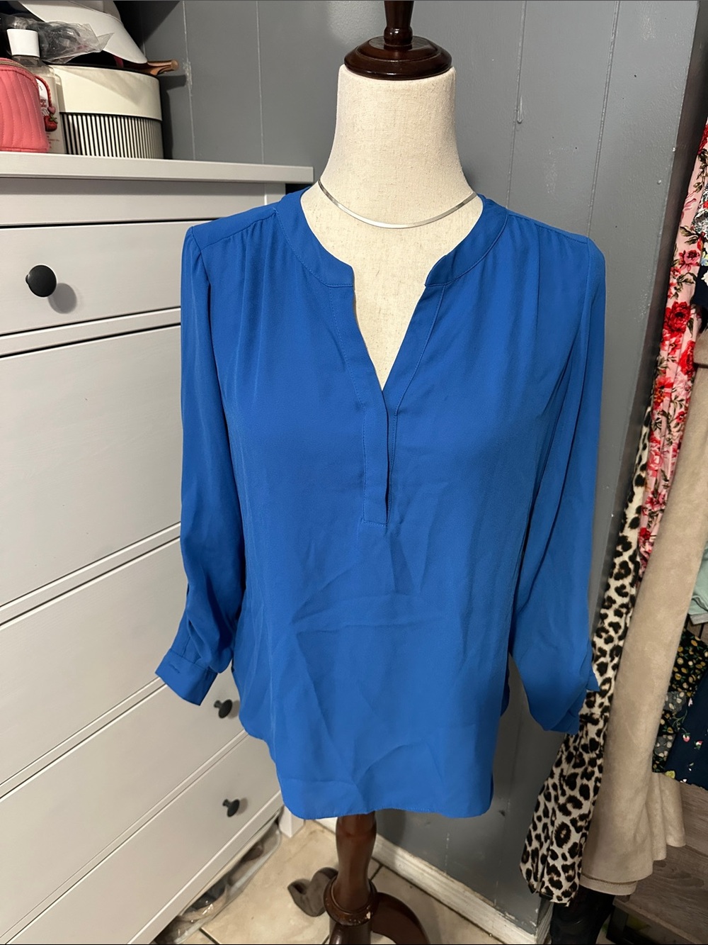 Candie's Vibrant Royal Blue Split-Neck Blouse